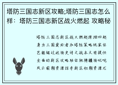塔防三国志新区攻略;塔防三国志怎么样：塔防三国志新区战火燃起 攻略秘籍助你叱咤风云