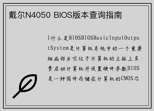 戴尔N4050 BIOS版本查询指南